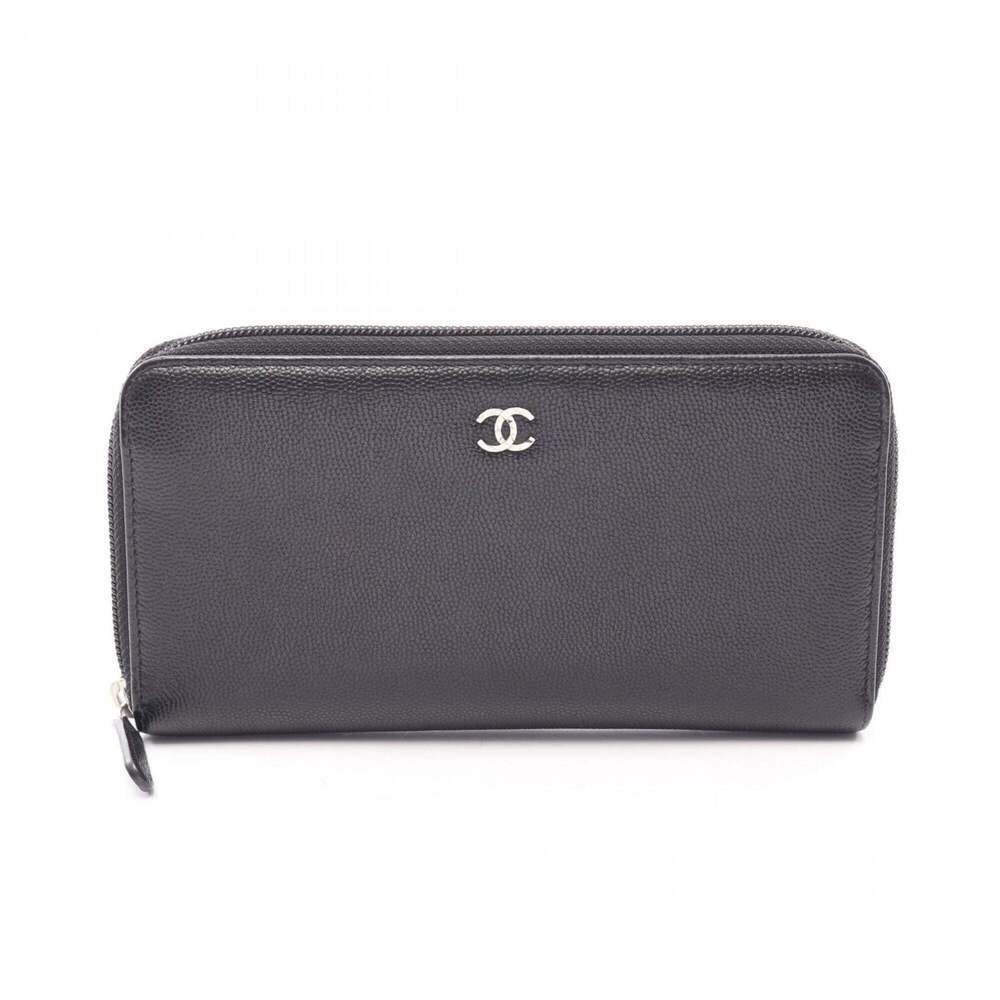 CHANEL Black Caviar Leather Logo Wallet